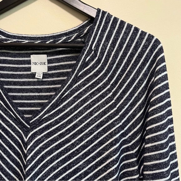 Nic + Zoe Angled Relax Stripes Top | Long Sleeve V-Neck Top - Picture 3 of 11